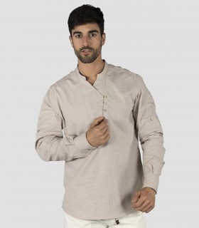 Camisa unisex cuello mao Beige para camarero