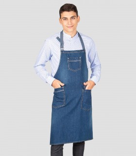 Delantal con peto vaquero lavado Añil para camarero
