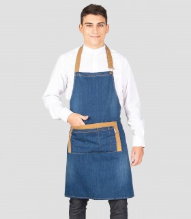 Delantal con peto vaquero lavado  combi Mostaza para camarero