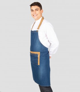 Delantal con peto vaquero lavado  combi Mostaza para camarero