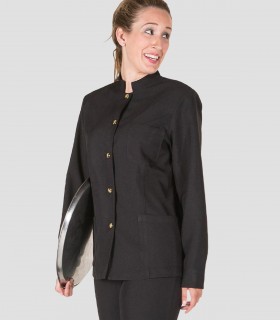 Chaqueta camarera negra botón dorado