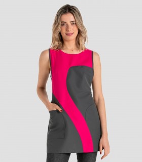 Casulla microfibra Gris con detalles en Fucsia para estética y comercio