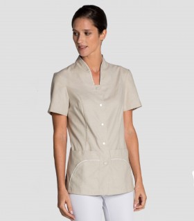 Casaca sanitaria mujer Beige escote alto
