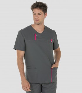 Casaca sanitaria Microfibra Gris tapeta Fucsia