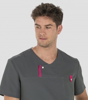 Casaca sanitaria Microfibra Gris tapeta Fucsia