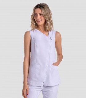 Casaca Microfibra Diagonal Blanca Sin mangas