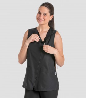 Casaca Microfibra Diagonal Negra Sin mangas