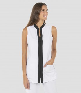 Casaca Microfibra Blanca con cuello mao para comercio y estética