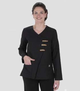 Casaca Microfibra presillas Negra manga larga