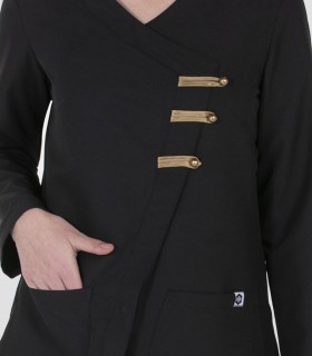 Casaca Microfibra presillas Negra manga larga