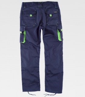 Pantalón de trabajo multibolsillos Marino + Verde flúor