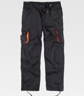 Pantalón de trabajo multibolsillos Negro+Naranja A.V.