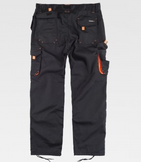 Pantalón de trabajo multibolsillos Negro+Naranja A.V.
