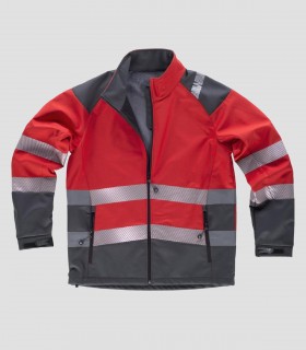 Chaqueta Workshell Alta visibilidad Rojo y Gris oscuro