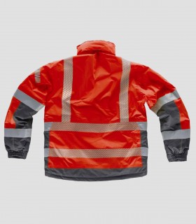 Parka impermeable Alta visibilidad Rojo y Gris oscuro