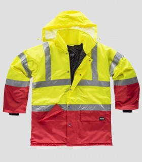 Parka acolchada Alta visibilidad Rojo y Amarillo
