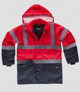Parka acolchada Alta visibilidad Rojo y Marino