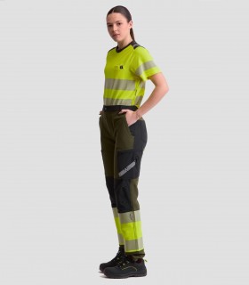 Pantalón elástico Alta visibilidad Verde oscuro, Negro y Amarillo