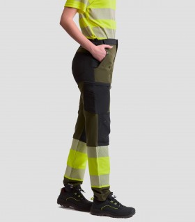 Pantalón elástico Alta visibilidad Verde oscuro, Negro y Amarillo