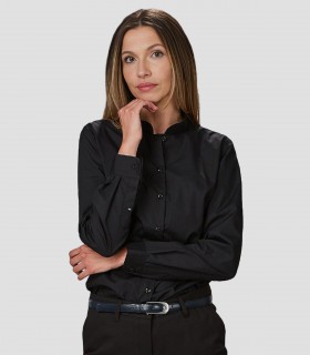 Camisa mujer cuello Mao Elastan Red Line Negra