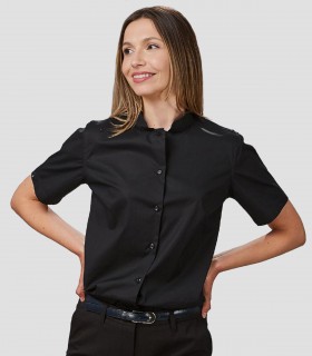 Camisa mujer MC cuello Mao Elastan Red Line Negra