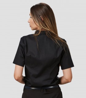 Camisa mujer MC cuello Mao Elastan Red Line Negra