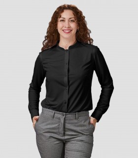Camisa mujer cuello Mao Interlock Renata Negra