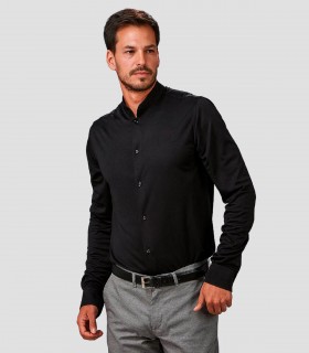Camisa hombre Slim Fit cuello Mao Pietro Negra