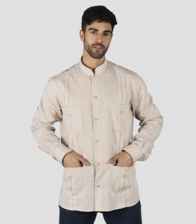 Guayabera hombre Cuello Mao Borneo Beige