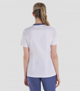 Casaca sanitaria elástica mujer Manga corta Azul