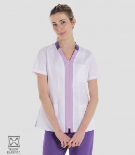 Casaca sanitaria elástica mujer Manga corta Morado