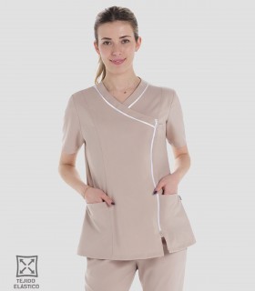 Casaca sanitaria mujer Microfibra elástica Beige