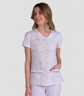 Casaca mujer Microfibra elástica estampado Flores para estética