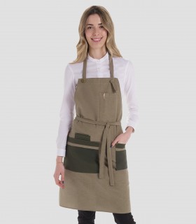 Delantal verde caqui combi peto y corto para camarero