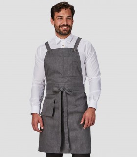 Delantal con peto Sarga reciclada Negro para camarero