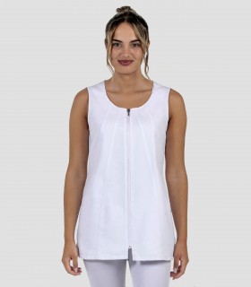 Casaca Microfibra Blanca sin mangas para peluquería, estética, limpieza y comercio