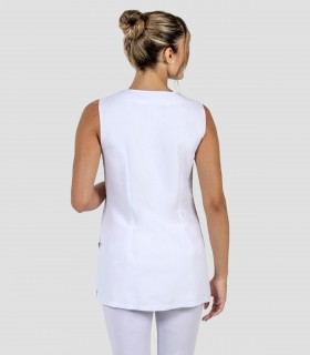 Casaca Microfibra Blanca sin mangas para peluquería, estética, limpieza y comercio