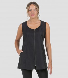 Casaca Microfibra Negra sin mangas para peluquería, estética, limpieza y comercio