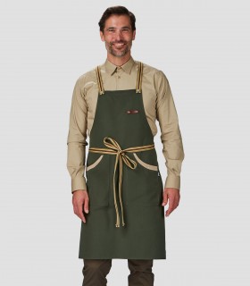 Delantal peto Bicolor Cintas Rayas Verde caqui para camarero