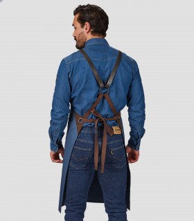 Delantal peto Herrajes en Piel Petróleo para camarero