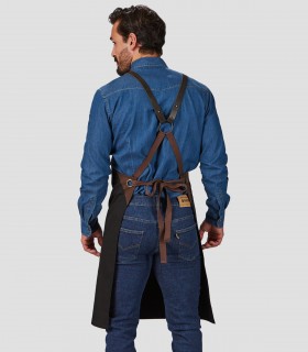 Delantal peto Herrajes en Piel Negro para camarero