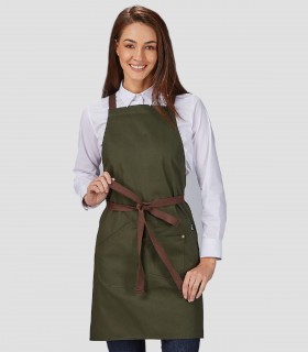 Delantal peto Tirantes contraste Verde Caqui para camarero