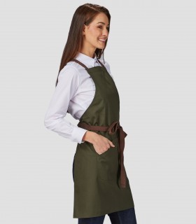 Delantal peto Tirantes contraste Verde Caqui para camarero