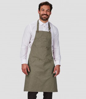 Delantal peto Remaches Sarga reciclada Verde caqui para camarero