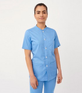 Casaca sanitaria con botones tejido combinado Celeste Drago - Monza