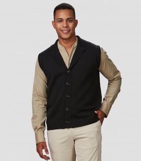 Chaleco cuello solapa abotonado Negro para comercio y hostelería