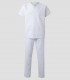 Conjunto de pijama sanitario unisex blanco con casaca de cuello pico y pantalón