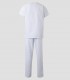 Conjunto de pijama sanitario unisex blanco con casaca de cuello pico y pantalón