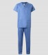 Conjunto de pijama sanitario unisex celeste con casaca de cuello pico y pantalón