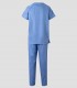 Conjunto de pijama sanitario unisex celeste con casaca de cuello pico y pantalón